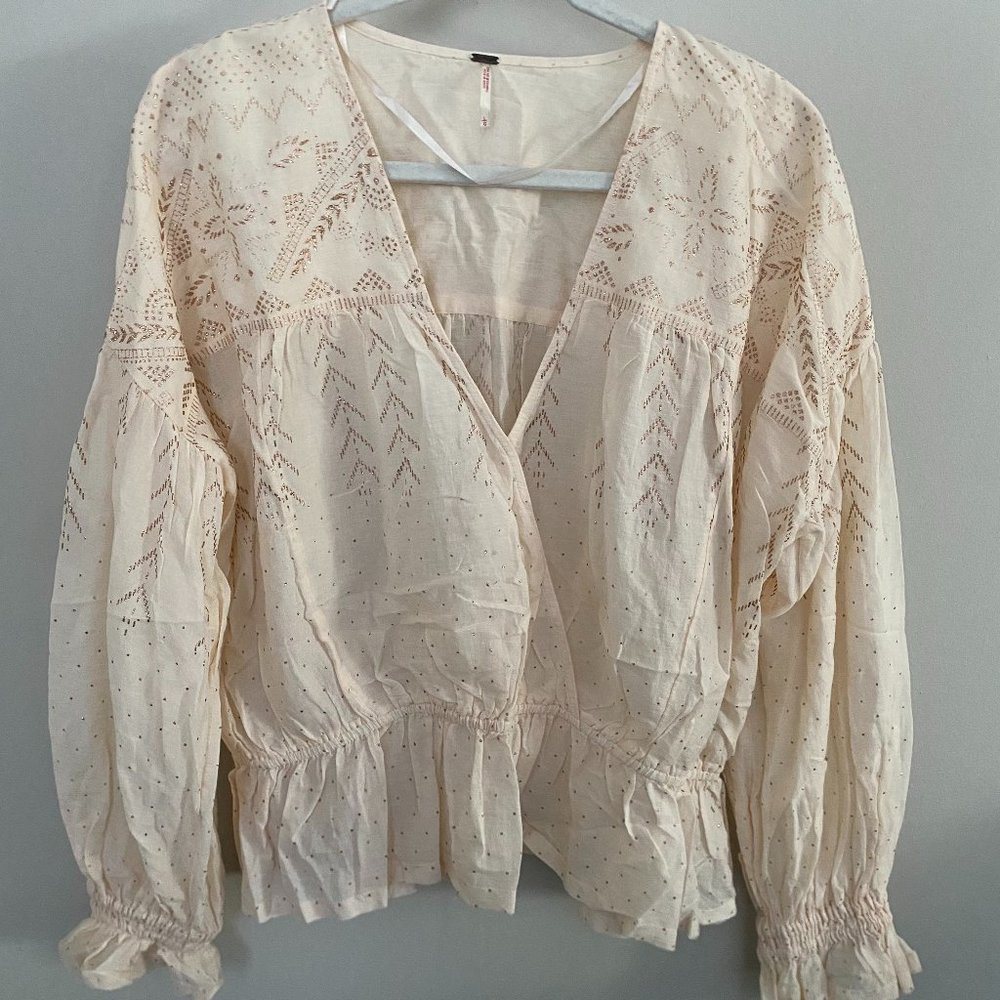 free people cream blouse with glitter detail W's L